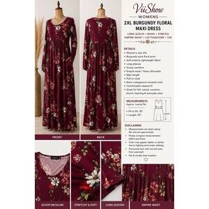 Viishow maxi floral dress size 2XL Burgundy Floral  Maxi Long Sleeve Cottagecore